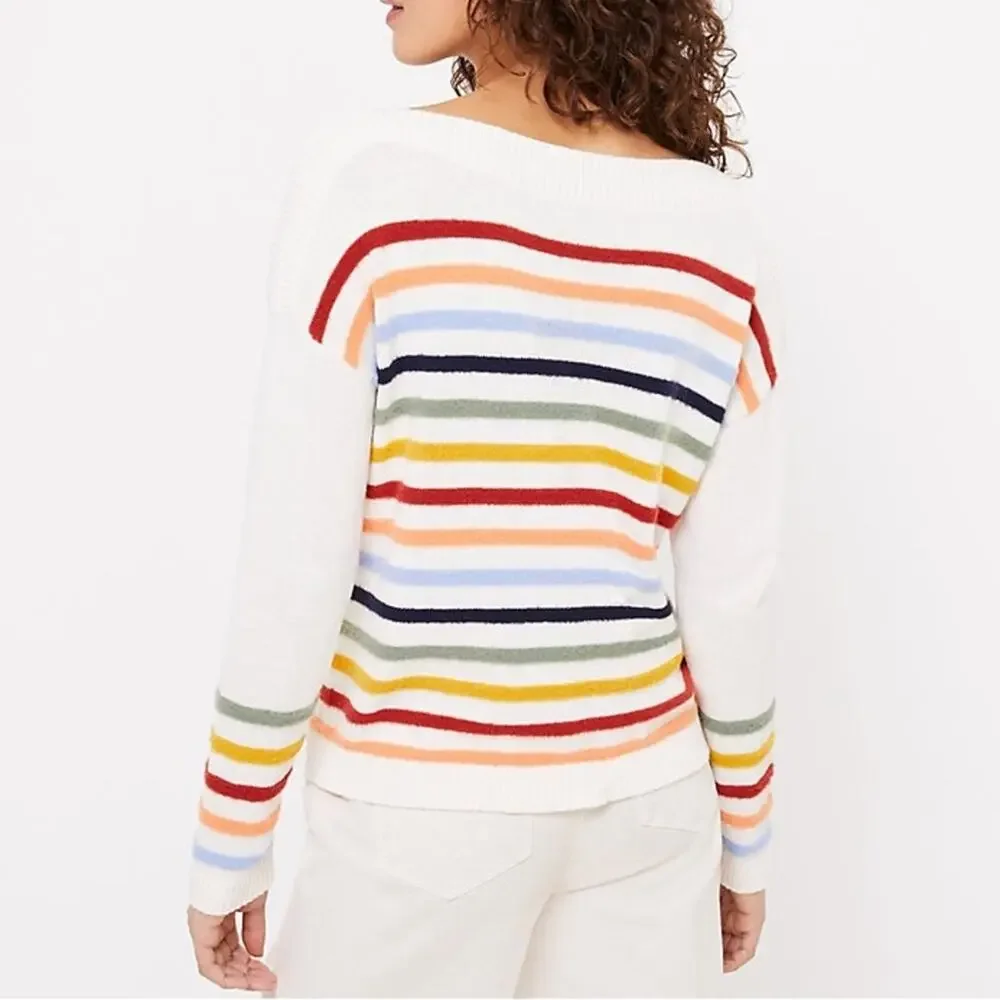 Loft Fuzzy Striped Sweater Women’s Size XS - Picture 8 of 9